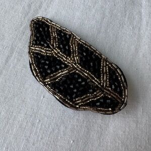 Beaded Leaf Hair Clip Black and Gold